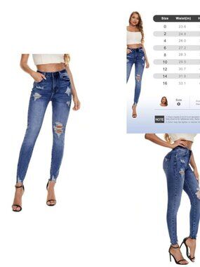High Waisted Skinny Jeans Stretch Distressed Butt Lifting Denim Pants